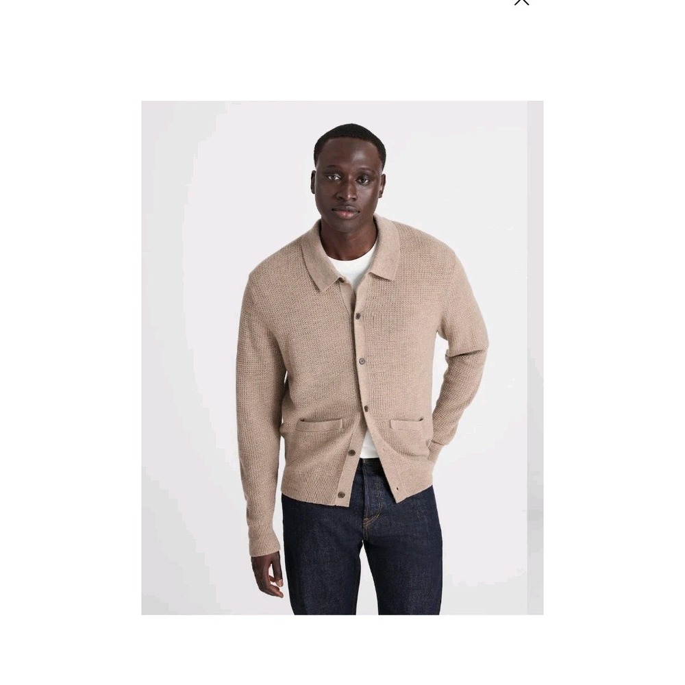 Madewell Mens Merino Wool Collared Cardigan Heather Brown M Pockets Preppy NWT